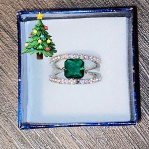 Silver & Cz ring; Diopside
